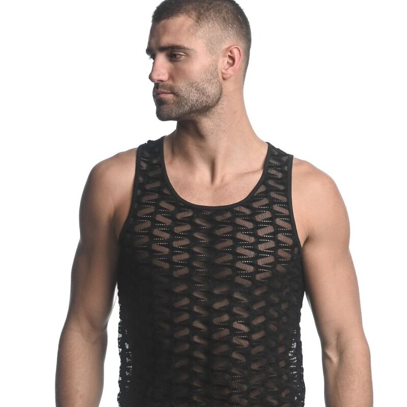 ST33LE (Steele) Black/Vertical Wave Stretch Gossamer Knit Singlet ST-24201