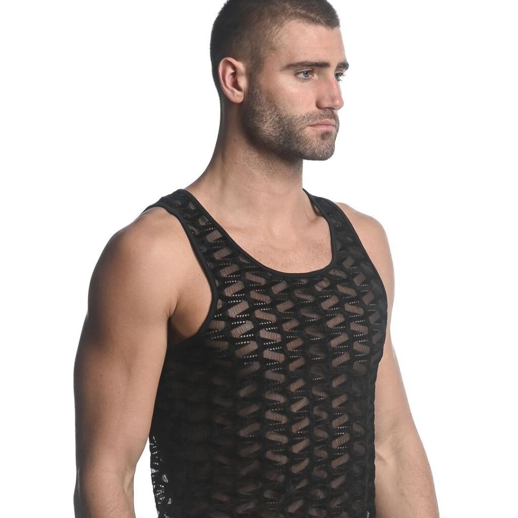 ST33LE Black/Vertical Wave Stretch Gossamer Knit Singlet ST-24201