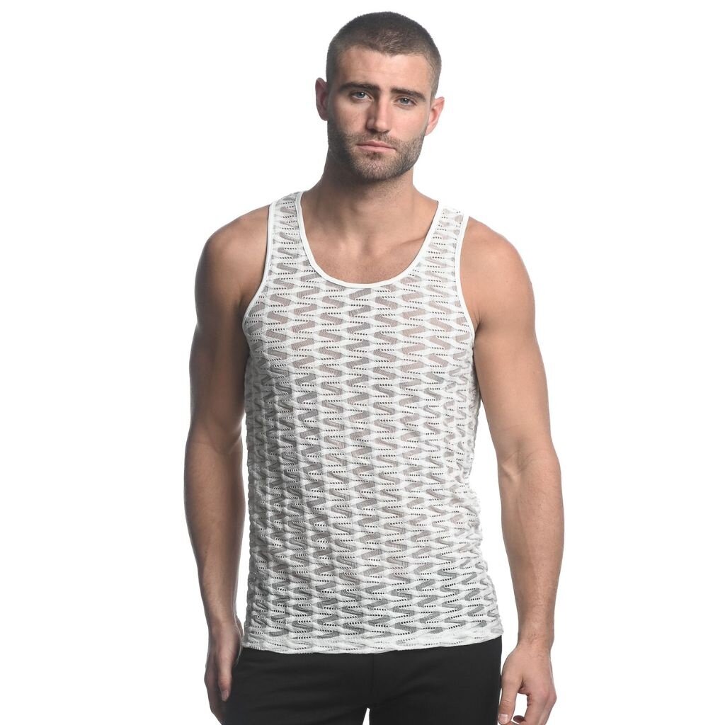 ST33LE (Steele) Off White Vertical Wave Stretch Gossamer Knit Singlet ST-24201