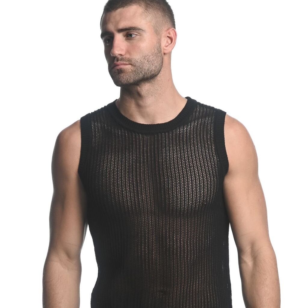 ST33LE (Steele) Black Sheer Vertical Stripe Textured Knitted Vest ST-24031