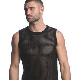 ST33LE (Steele) Black Sheer Vertical Stripe Textured Knitted Vest ST-24031