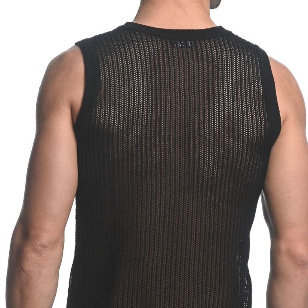 ST33LE (Steele) Black Sheer Vertical Stripe Textured Knitted Vest ST-24031