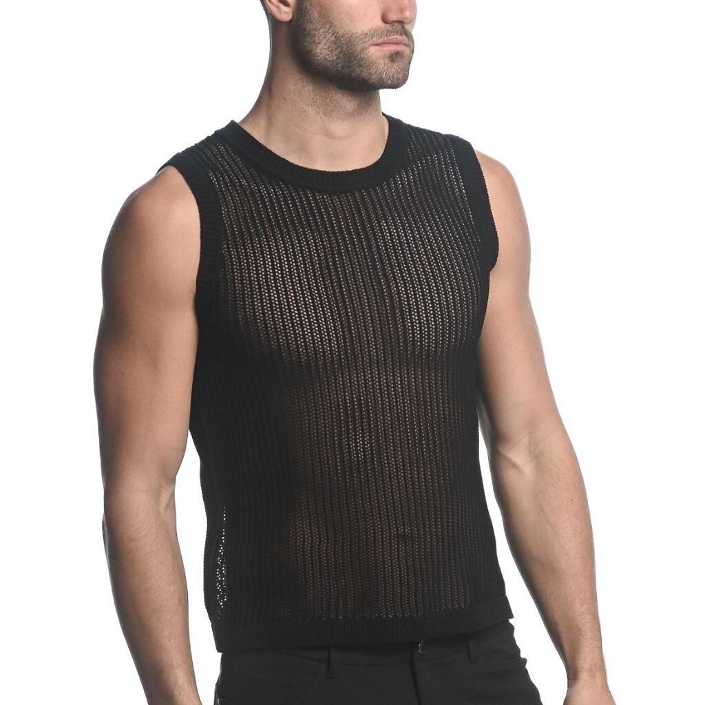 ST33LE (Steele) Black Sheer Vertical Stripe Textured Knitted Vest ST-24031