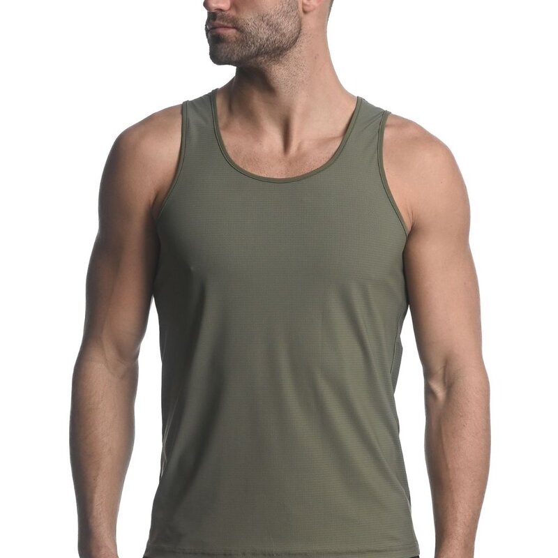 ST33LE (Steele) Olive Textured Stretch Mesh Performance Singlet ST-279