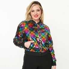 Unique Vintage Rainbow Sequin Bomber Jacket