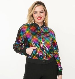 Unique Vintage Rainbow Sequin Bomber Jacket