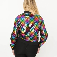 Unique Vintage Rainbow Sequin Bomber Jacket