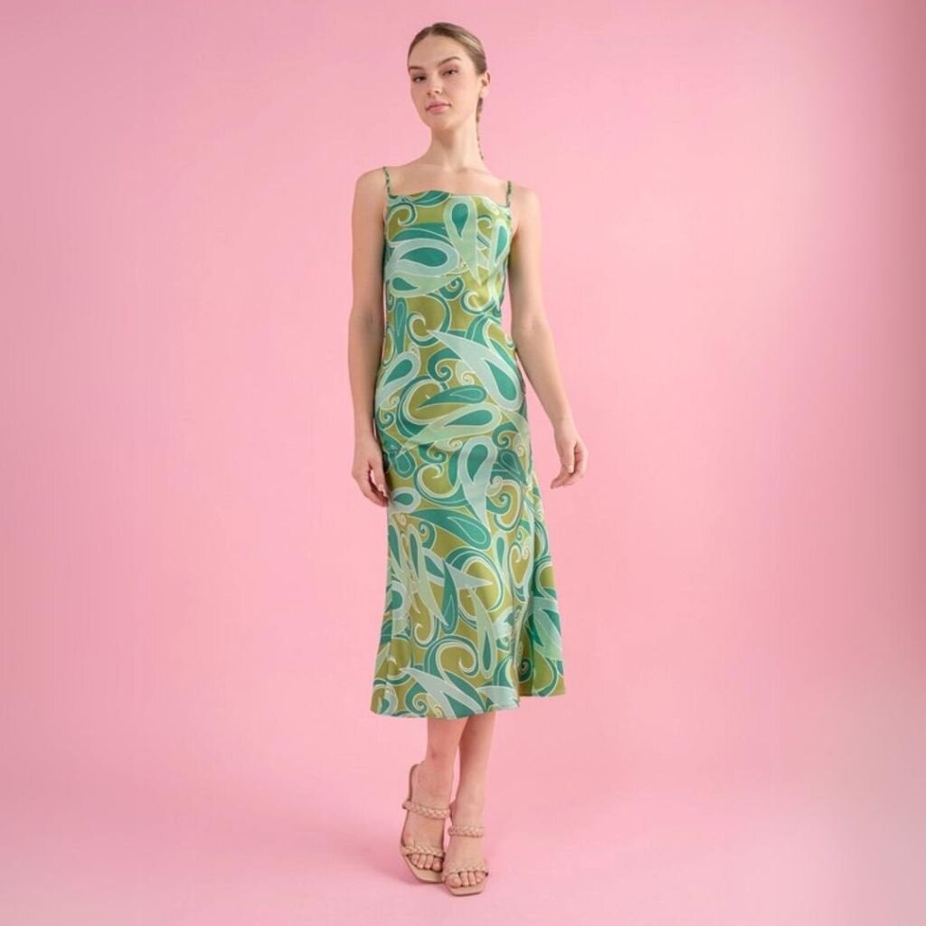 Sheer Trend Green Mia Printed Cowl Neck Midi Dress