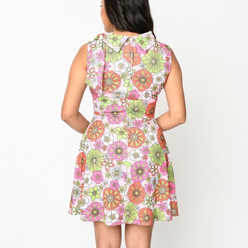 Unique Vintage Smock Neck Bloom A-Line Retro Bloom Pink