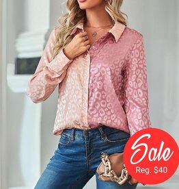 Miss Sparkling Silky Leopard Print Button Down