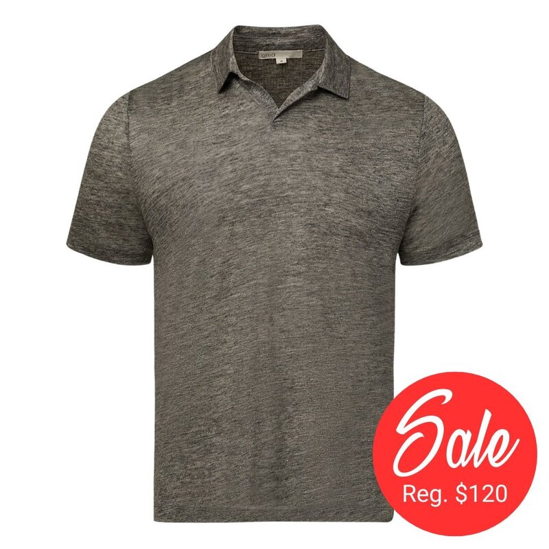 Onia Shaun Linen Polo - Heather Gray