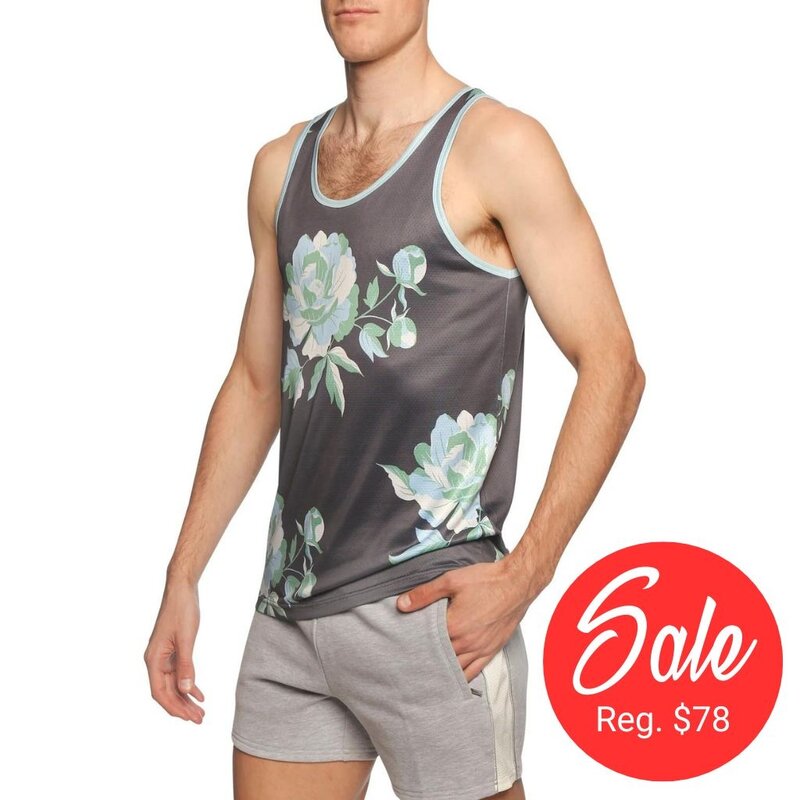 Parke & Ronen Cool Grey Peonies Printed Mesh Tank Top