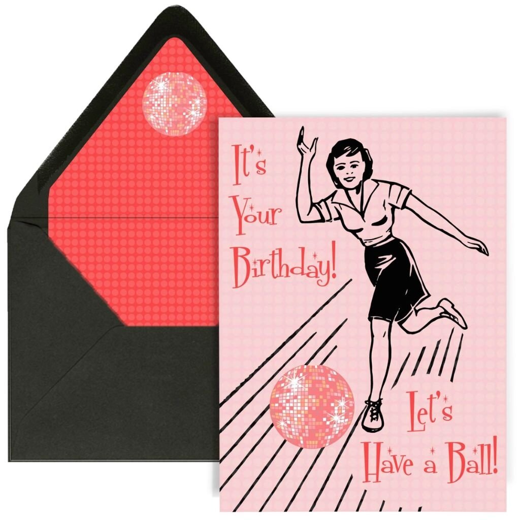 Mod Lounge Paper Co. It's Your Birthday Have A Ball Retro Disco Bowling Card