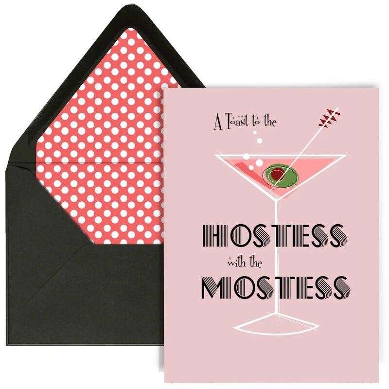 Mod Lounge Paper Co. A Toast To the Host Mid Century Modern Martini And Olive Card