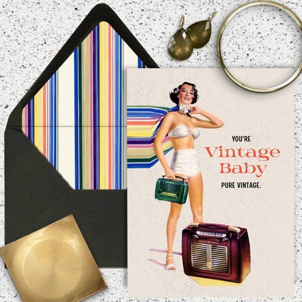 Mod Lounge Paper Co. Vintage Baby Mid Century Modern Woman Birthday Greeting Card