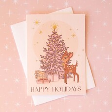 Sunshine Studios Happy Holidays Tree with Retro Deer Card