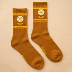 Sunshine Studios Retro Flower Striped Ribbed Crew Socks