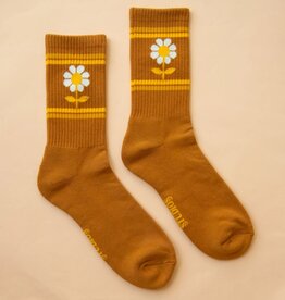 Sunshine Studios Retro Flower Striped Ribbed Crew Socks