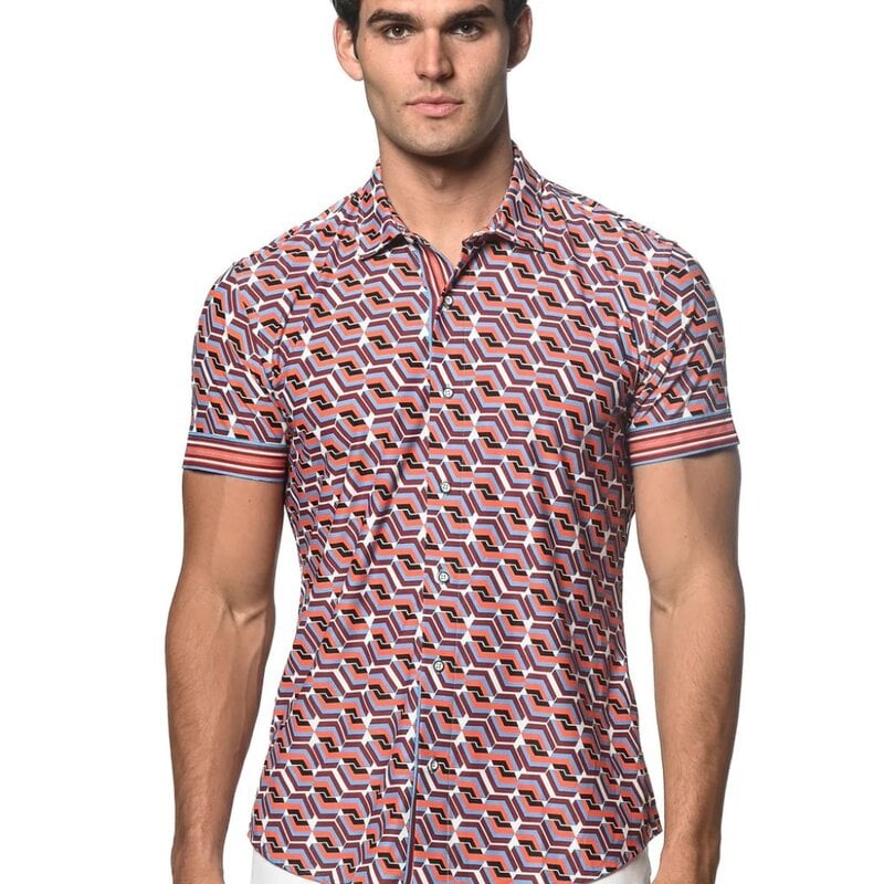 ST33LE Saffron/Sienna Cubes Printed Short Sleeve Performance Shirt