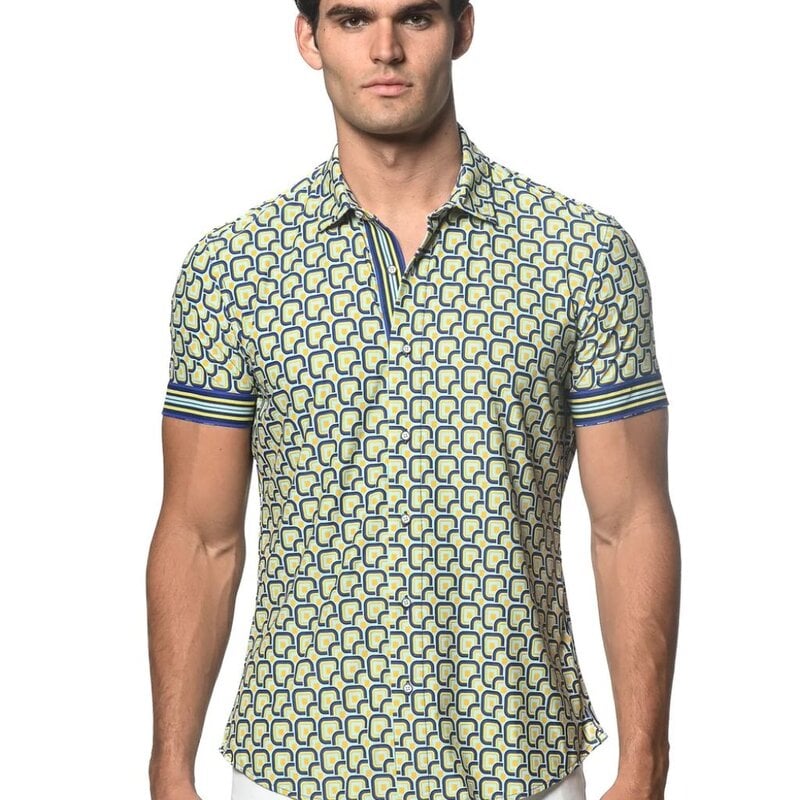 ST33LE Arctic/Navy Retro Squares Printed Short Sleeve Performance Shirt