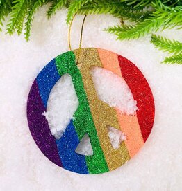 Cody Foster Rainbow Glitter Peace Sign Ornament