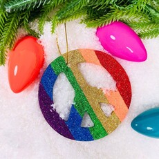 Cody Foster Rainbow Glitter Peace Sign Ornament