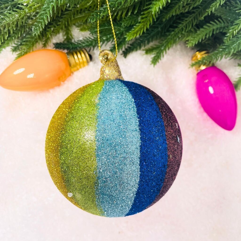 Cody Foster Striped Glitter Rainbow Ball Ornament