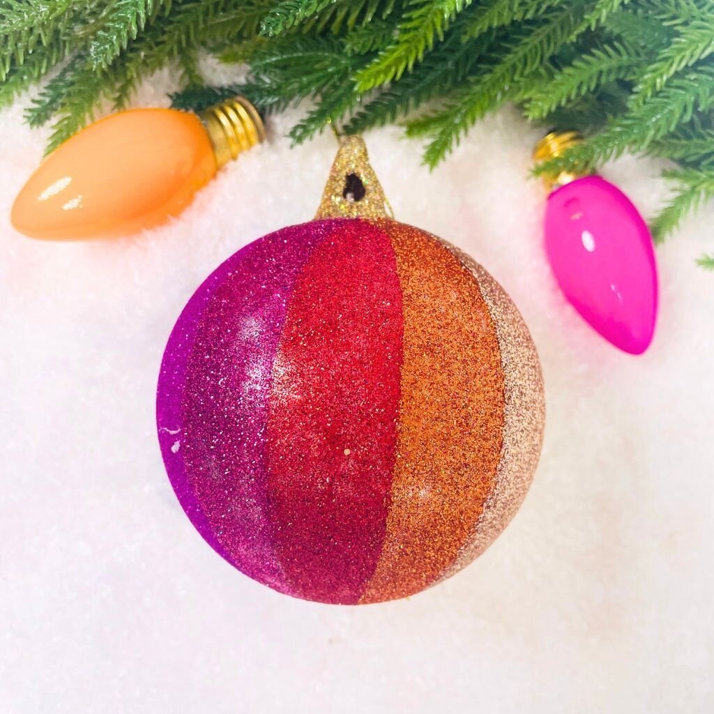 Cody Foster Striped Glitter Rainbow Ball Ornament