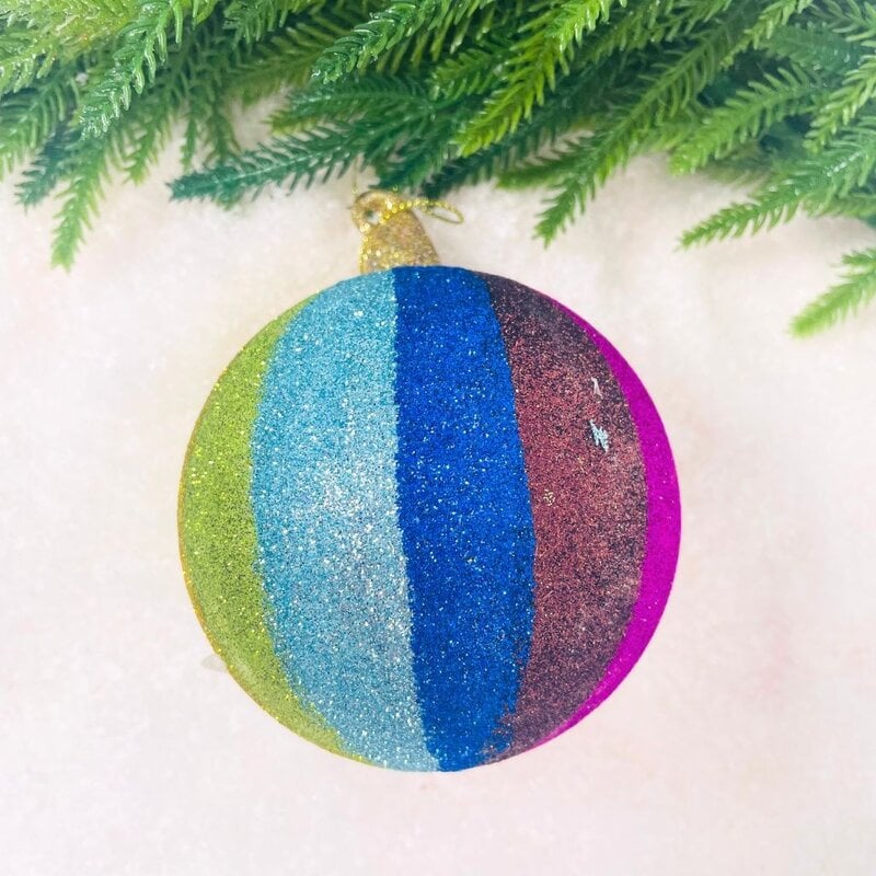 Cody Foster Striped Glitter Rainbow Ball Ornament