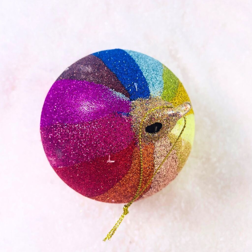 Cody Foster Striped Glitter Rainbow Ball Ornament