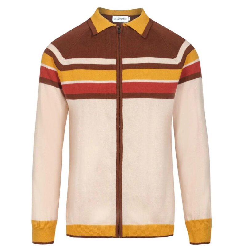 OxKnit Brown Vintage Zipper Cardigan
