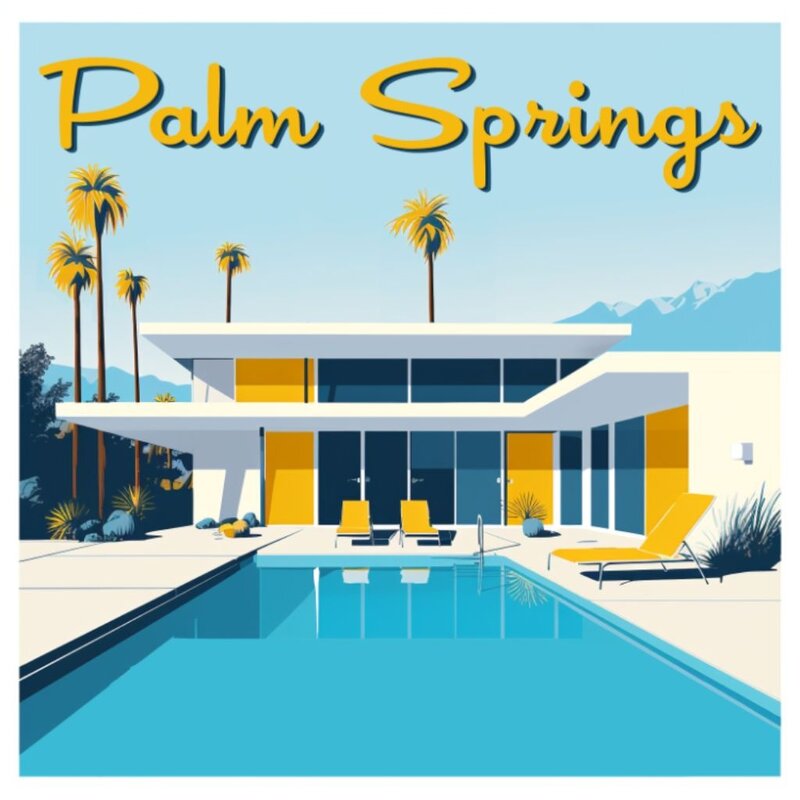 Deven & Ned Palm Springs Yellow Pool Day Sticker 3x3"