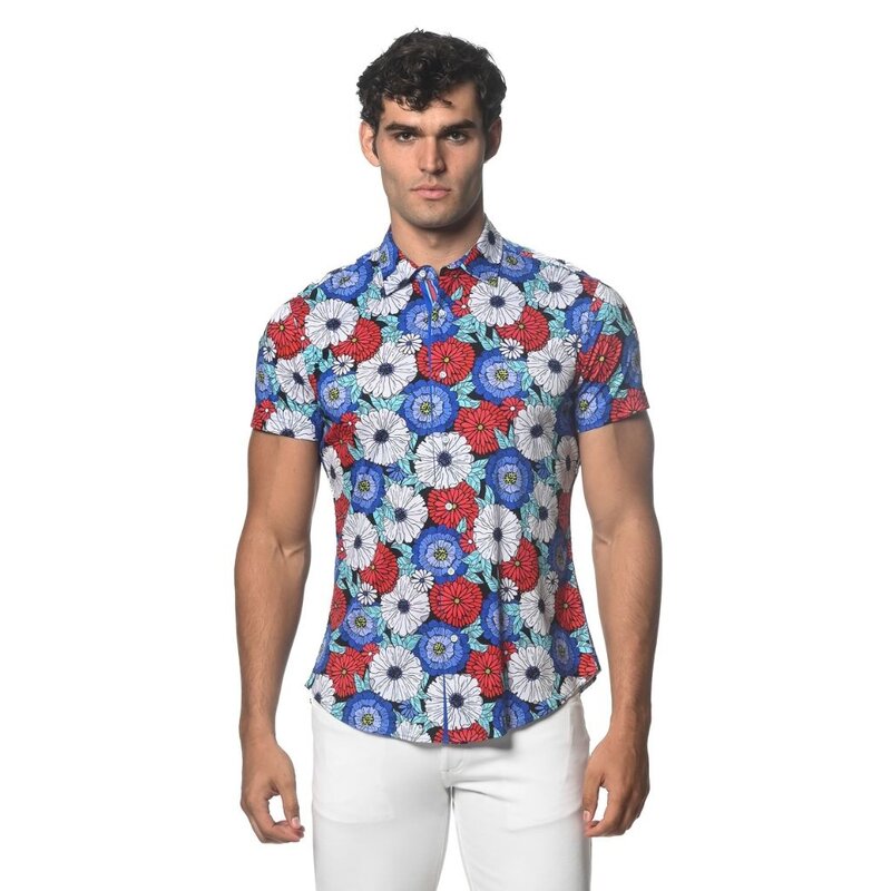 ST33LE (Steele) Knit Jersey Short Sleeve Shirt Teal/Purple Floral ST-9291