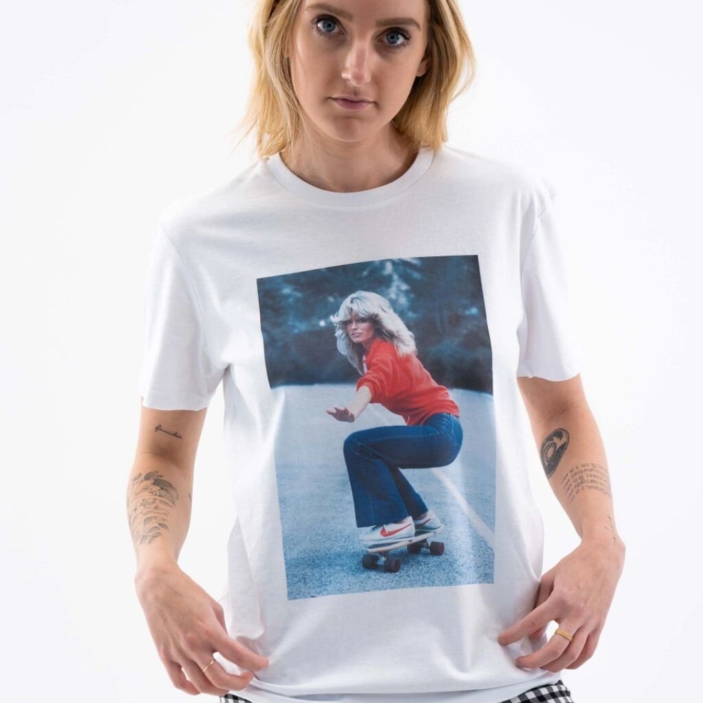 Grafitee Farrah Fawcett Skateboarding Graphic Tee
