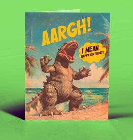 Offensive & Delightful Godzilla Beach Party Birthday Card