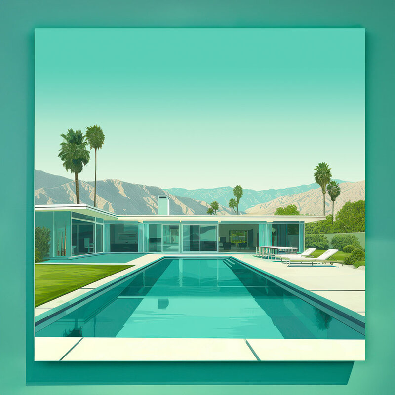 Deven & Ned Twilight Begins In Aqua Flat Roof Acrylic Print 16x16