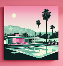 Deven & Ned Twilight Pink Sky With Full Moon Acrylic Print 16x16