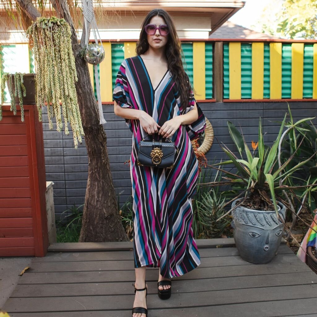Jennafer Grace Raspberry Stripe Caftan Dress