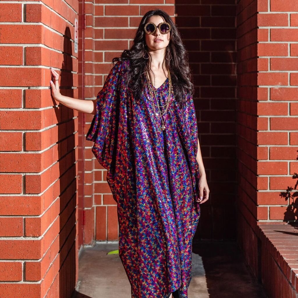 Jennafer Grace La Fete Hologram Sequin Caftan