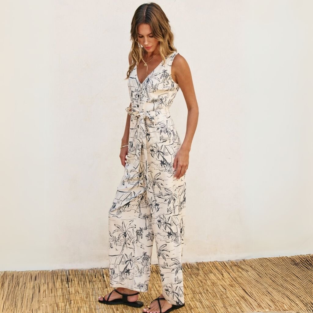 Dress Forum Sail Away with Me Button Down Sash Belt Jumpsuit