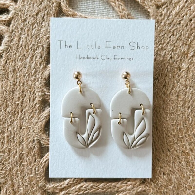 The Little Fern Shop Cream Everleaf Dangles Earrings