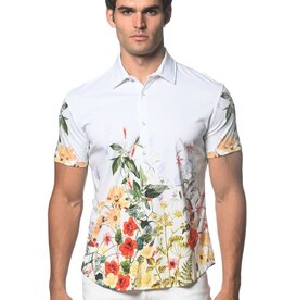 ST33LE (Steele) Red/Gold Floral Knit Button Shirt SP25 ST 9301