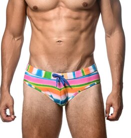 ST33LE (Steele) Green/Candy Stripe Swim Brief SP25 ST8015 09