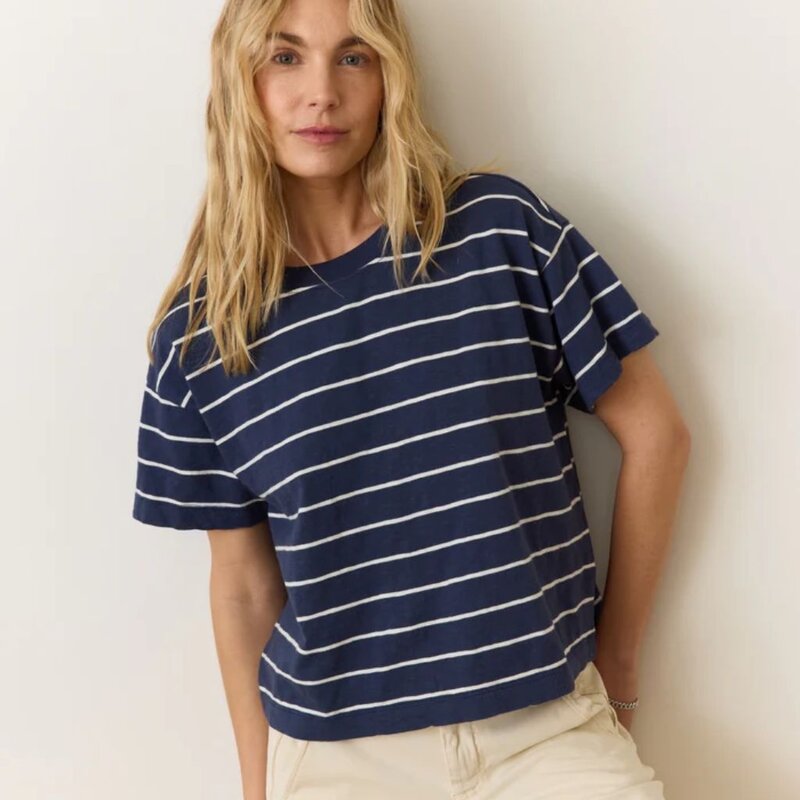 Marine Layer Navy Stripe Vintage Slub Crop Tee