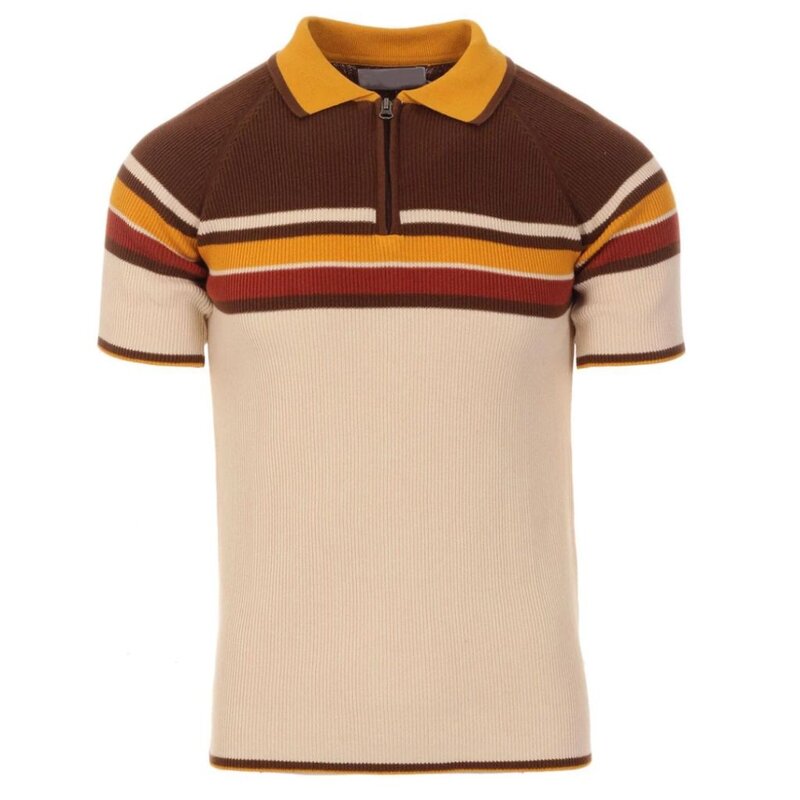 OxKnit Brown Vintage Zipper Knit Polo