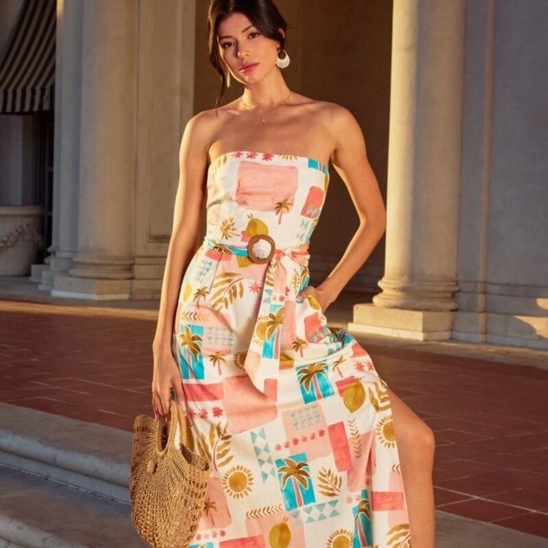 Dress Forum Moroccan Spring Rattan Belt Strapless Maxi Dress