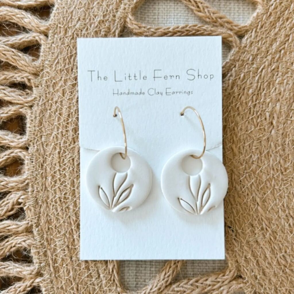 The Little Fern Shop White Fern Bridal Hoops Earrings
