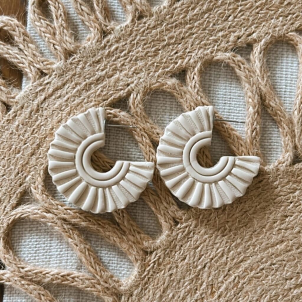 The Little Fern Shop Cream Macrame Huggies Earrings