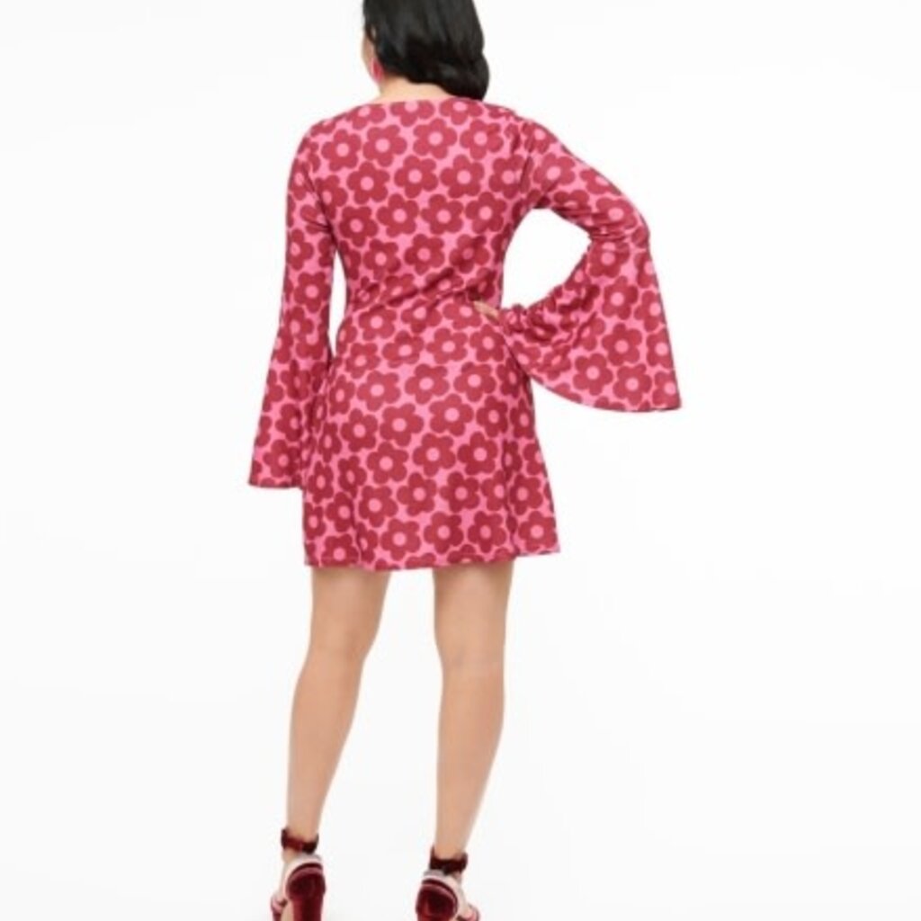 Unique Vintage & Smak Parlour 1960s Pink & Burgundy Mod Daisy Mini Dress
