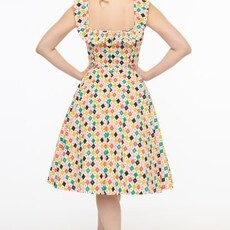 Unique Vintage & Smak Parlour 1950s Multicolor Diamond Print Barbara Swing Dress
